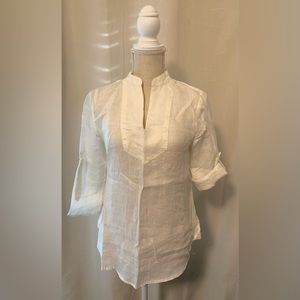 Women’s XS 100% Linen 3/4 Sleeve Top, White.